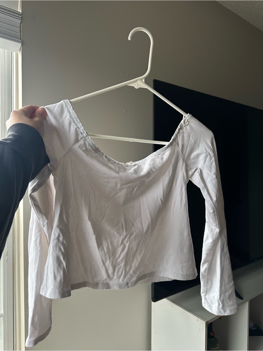 Classic White Off-Shoulder Women’s Top - Long Sleeve with Bow